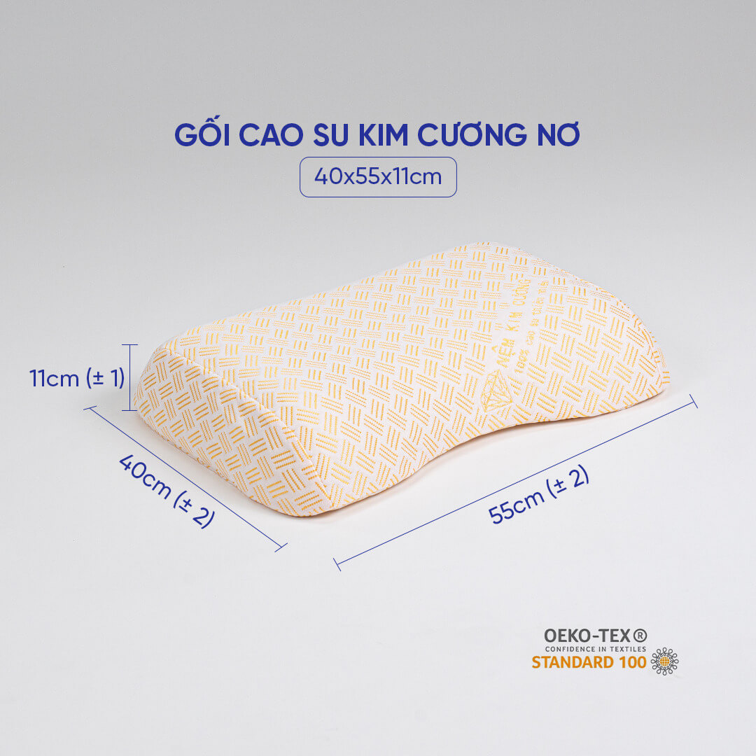 Gối Cao Su Nơ Kim Cương 40x55cm ( Mềm mại, Thoáng mát, 100% cao su thiên nhiên)