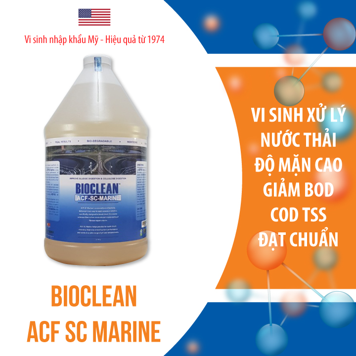 VI sinh xử lý nước thải khó phân hủy và có độ mặn cao Bioclean ACF SC Marine hàng Mỹ NSX Sun &amp; Earth Microbiology chai gallon 3,785 lít