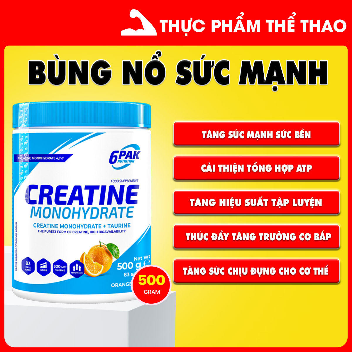 Hình ảnh 6PAK CREATINE MONOHYDRATE - Hộp 500 grams - Nhiều Hương Vị - Trec Nutrition