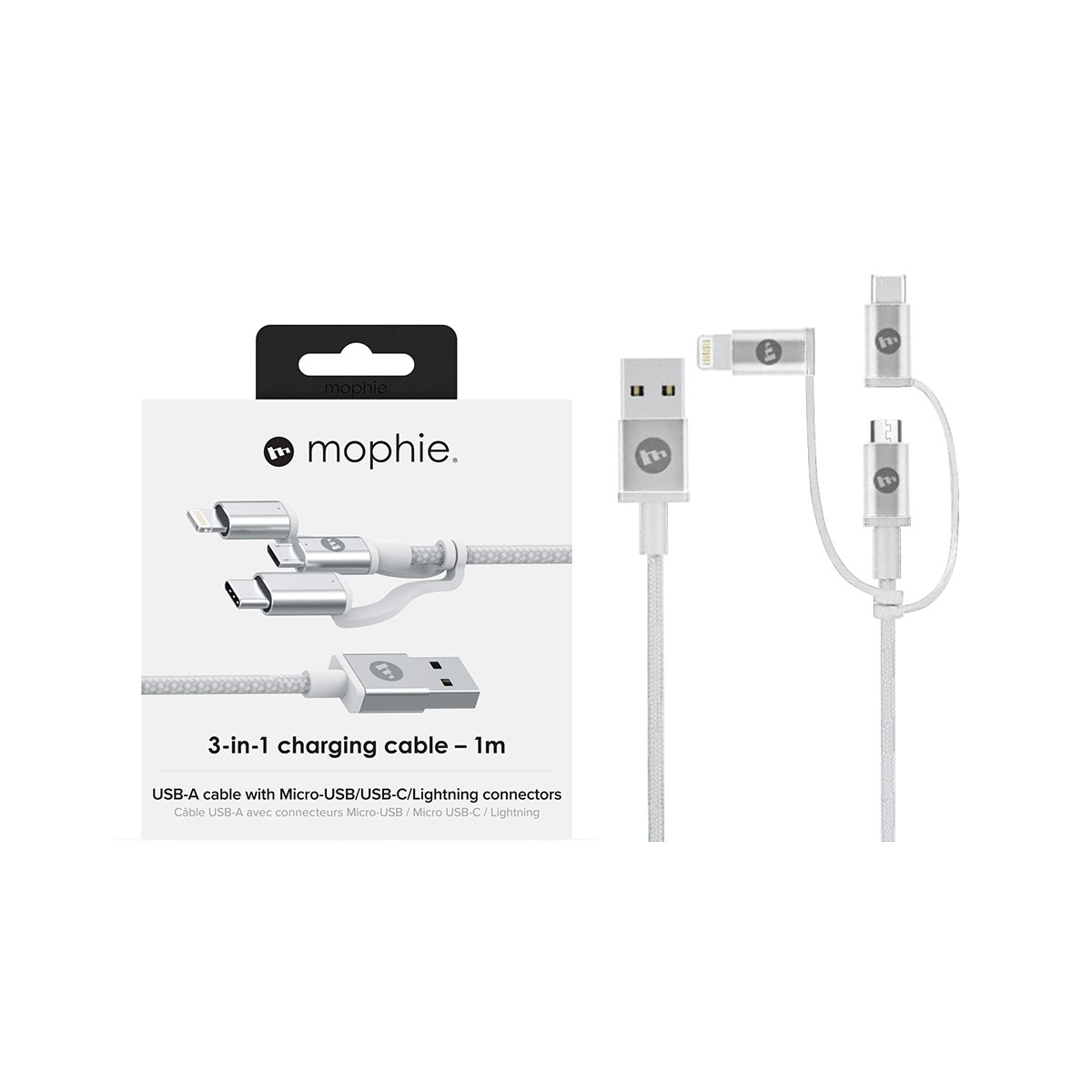 Dây Cáp Sạc 3 Trong 1 USB Type A to USB Type C/ Micro USB/ Lightning Chuẩn MFi Tri-Trip Mophie 1m 409903220 - Hàng Chính Hãng