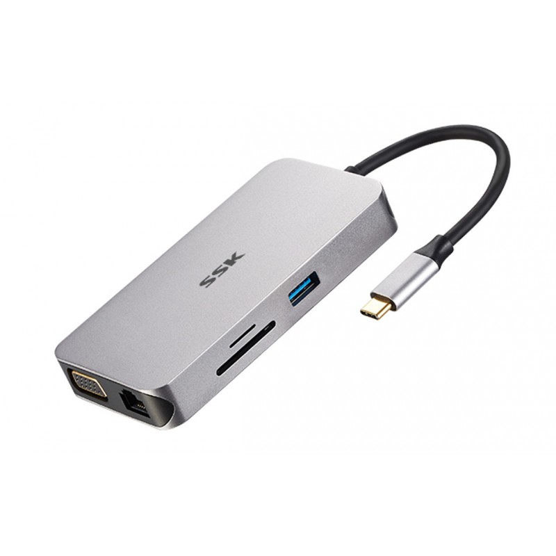 Hub USB Type-C 8 Cổng HDMI/USB 3.0/SD/TF/LAN Gigabit (RJ45) SSK SHU-C520 - Hàng Chính Hãng