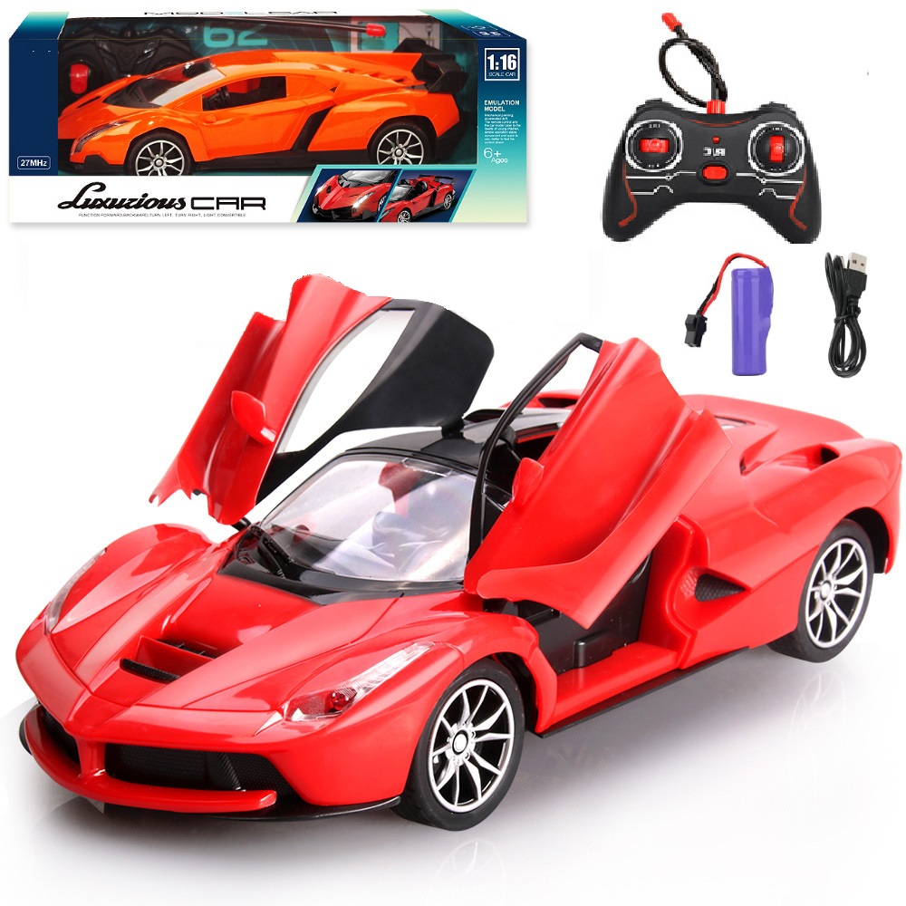 Xe Điều Khiển Từ Xa Ferrari Đóng Mở cửa, Đèn Pha Pin Sạc Siêu Bền Tỉ Lệ 1:16 Đồ Chơi Dành Cho Bé