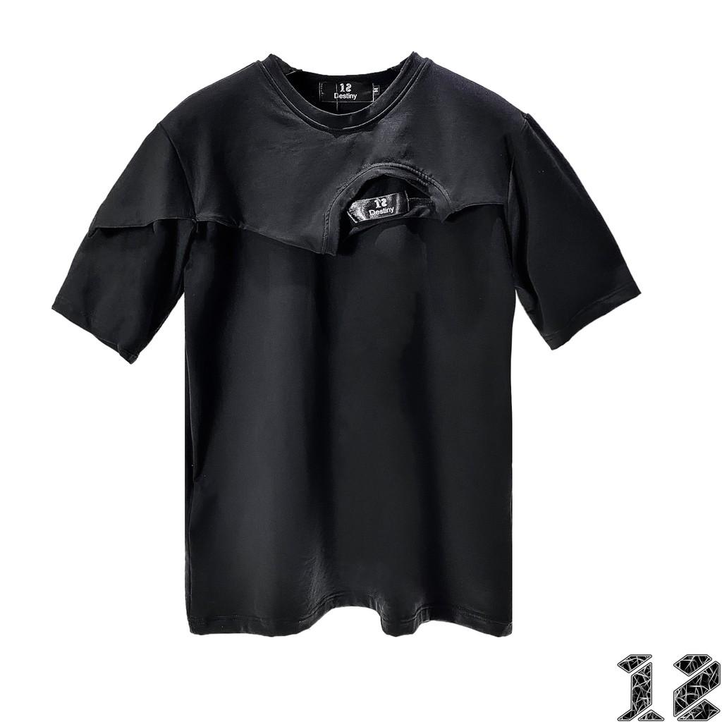 Áo Phông Nam Nữ 12.DESTINY Chi Tiết 2 Cổ Brand Name Chất Liệu Premium Cotton Màu Đen