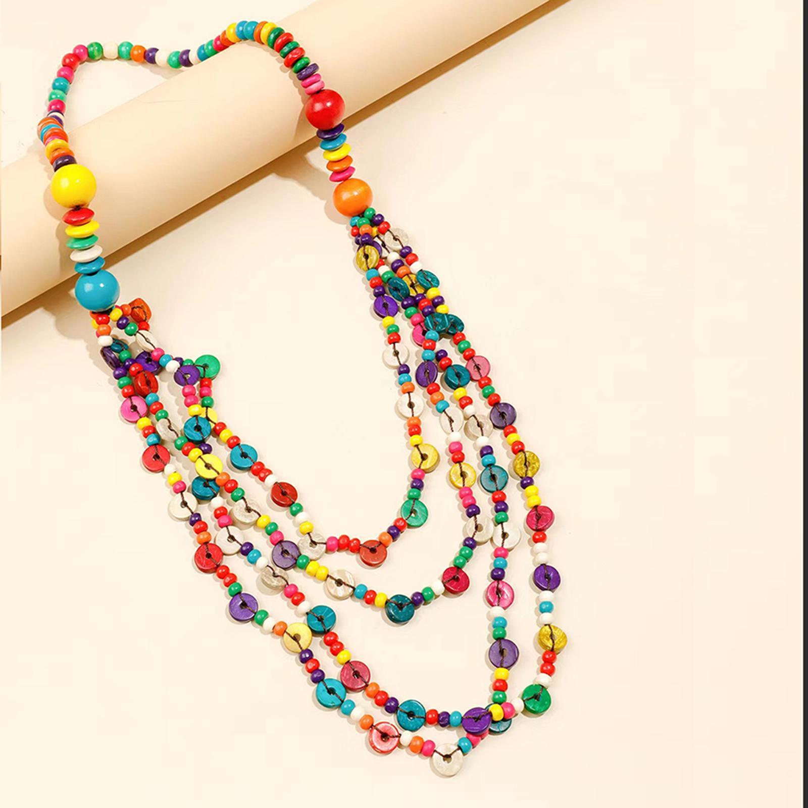 Bohemian Wood Beads Necklace Multi Layers Women Girl Durable Holiday Jewelry
