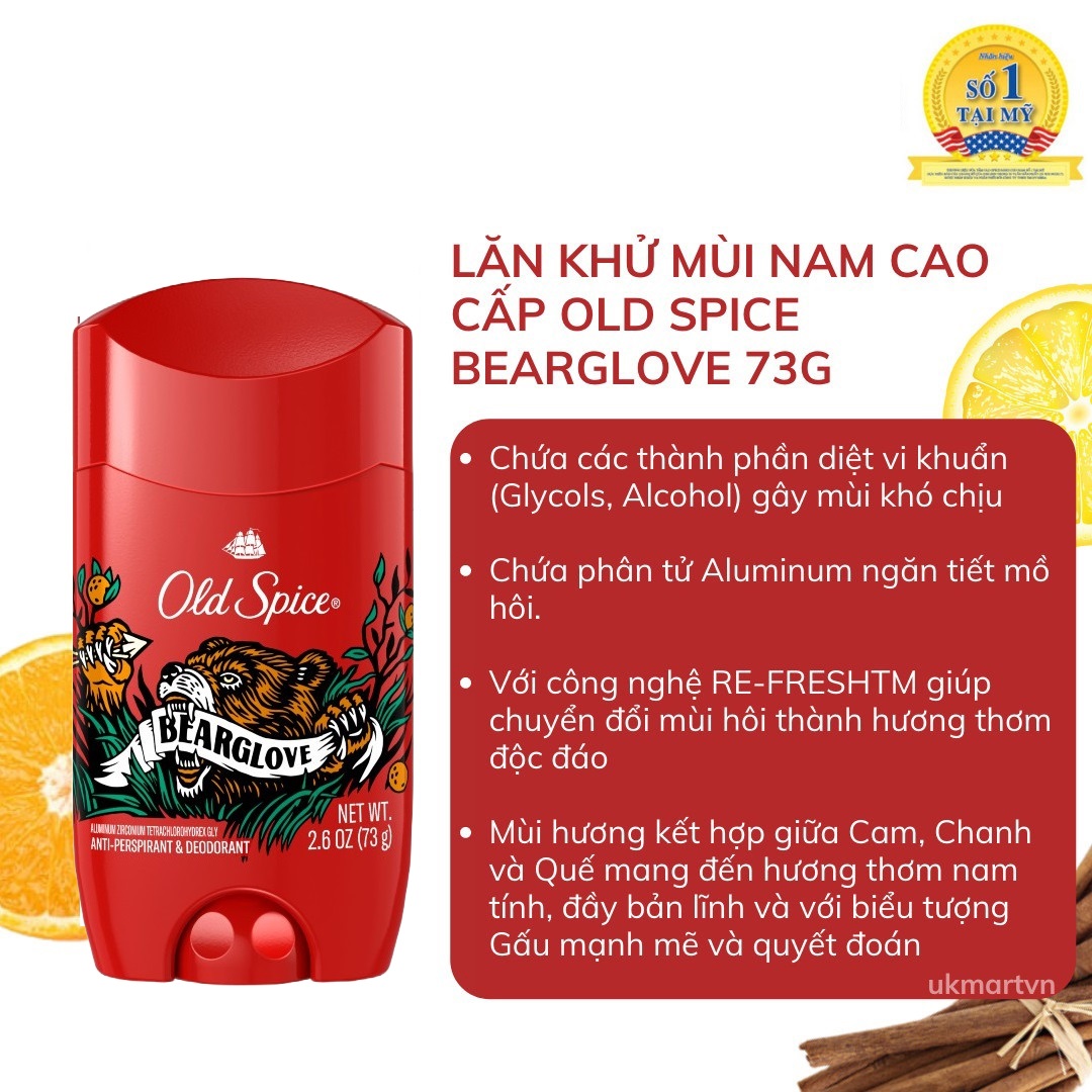 Lăn Khử Mùi Cho Nam Hương Mạnh Mẽ Bản Lĩnh Old Spice BEARLOVE 73g