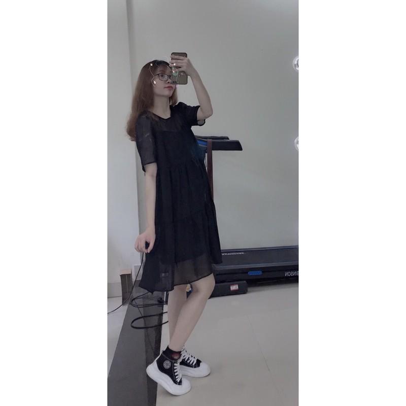 Váy babydoll voan 3 tầng, 2 lớp, màu đen/trắng siêu xinh