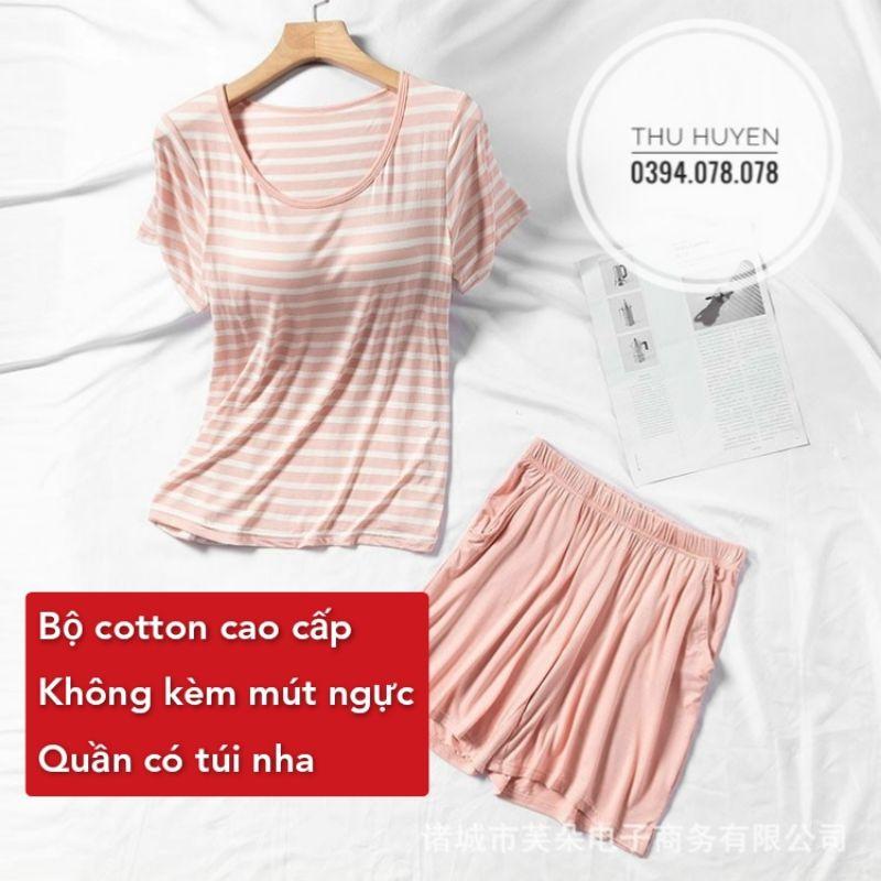 BỘ NGỦ COTTON CỘC TAY QUẦN ĐÙI CAO CẤP KHÔNG CÓ MÚT NGỰC( QUẦN CÓ TÚI)