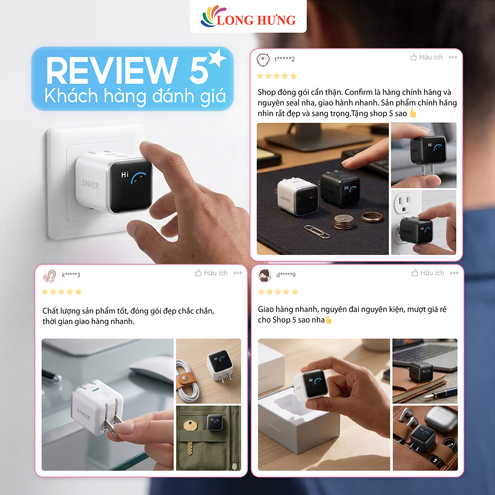 Cốc sạc Anker Nano 1C GaN Compact 180° Foldable Smart Display IQ3 45W A121D - Hàng chính hãng