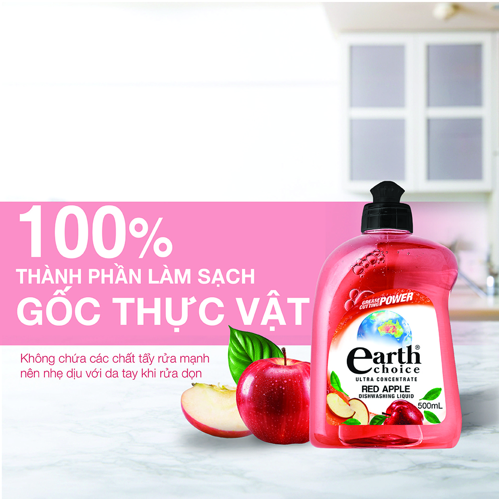 Nước rửa chén đậm đặc Earth Choice hương táo 500ml