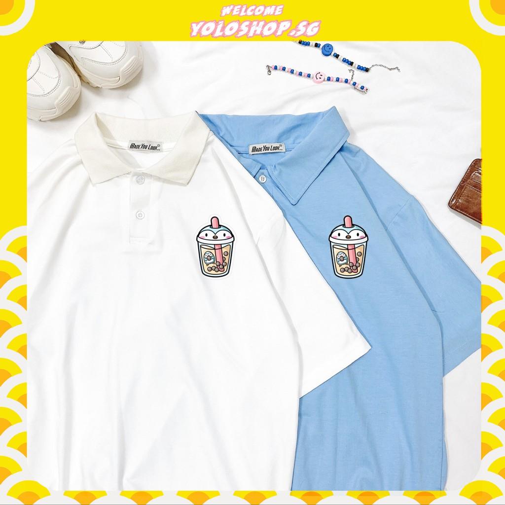 Polo Áo Thun Tay Lỡ Unisex Trà Sữa Chim Cánh Cụt