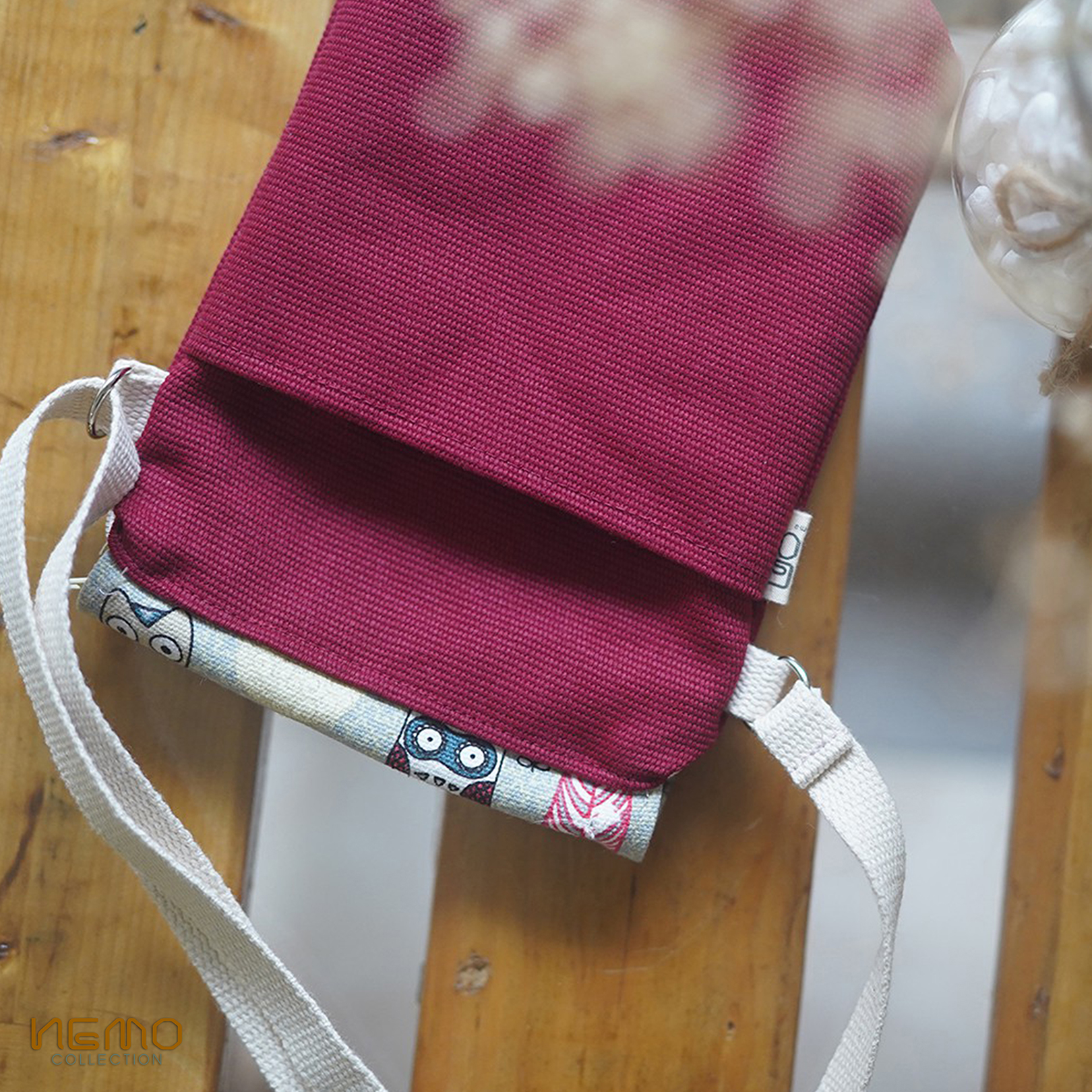 Túi Đeo Canvas, chất vải dày dặn, gồm 2 ngăn, họa tiết chim cú mèo Nemo Collection - TDC2M