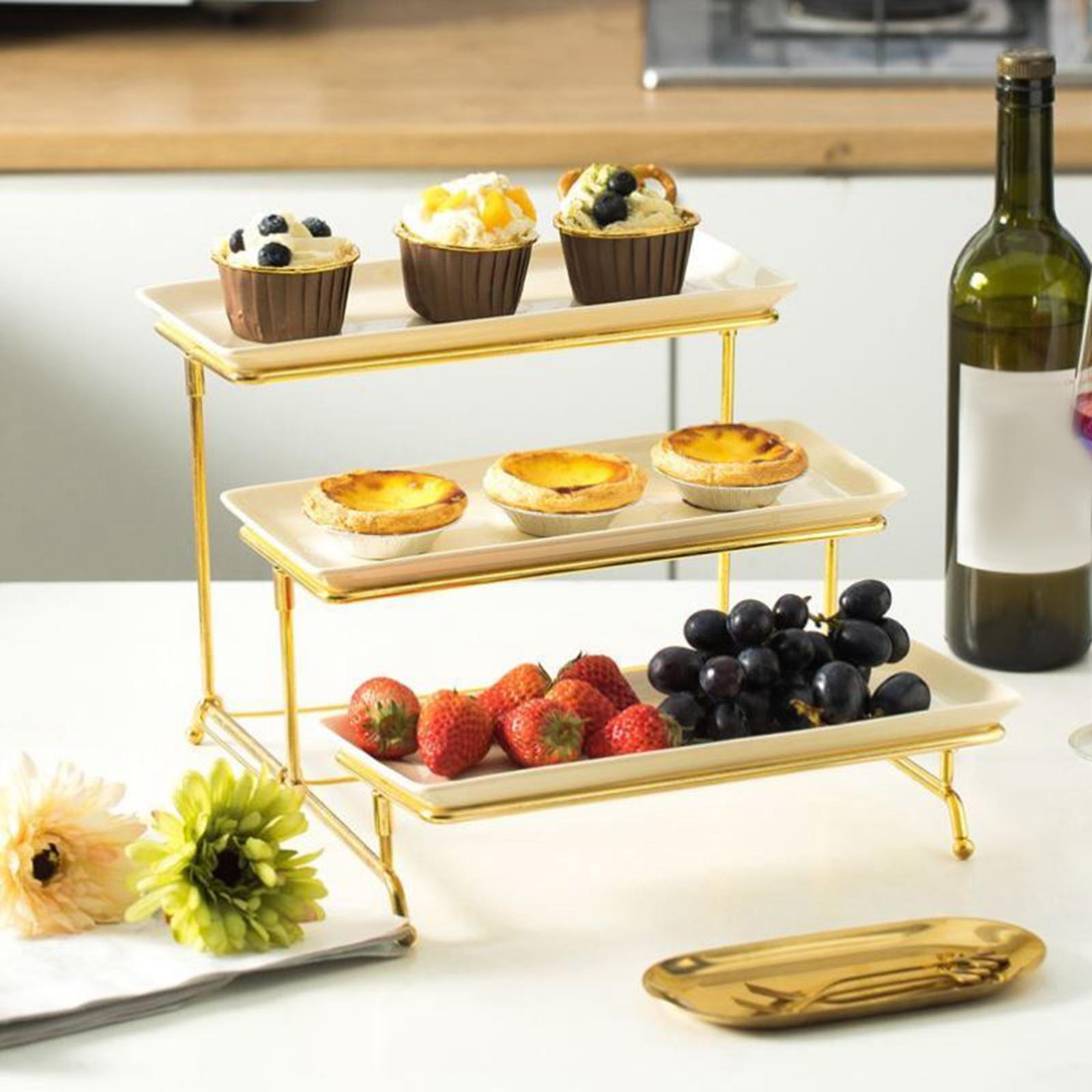 3 Tier Rectangular Serving Platter Stand Set for Food Display Party Dessert