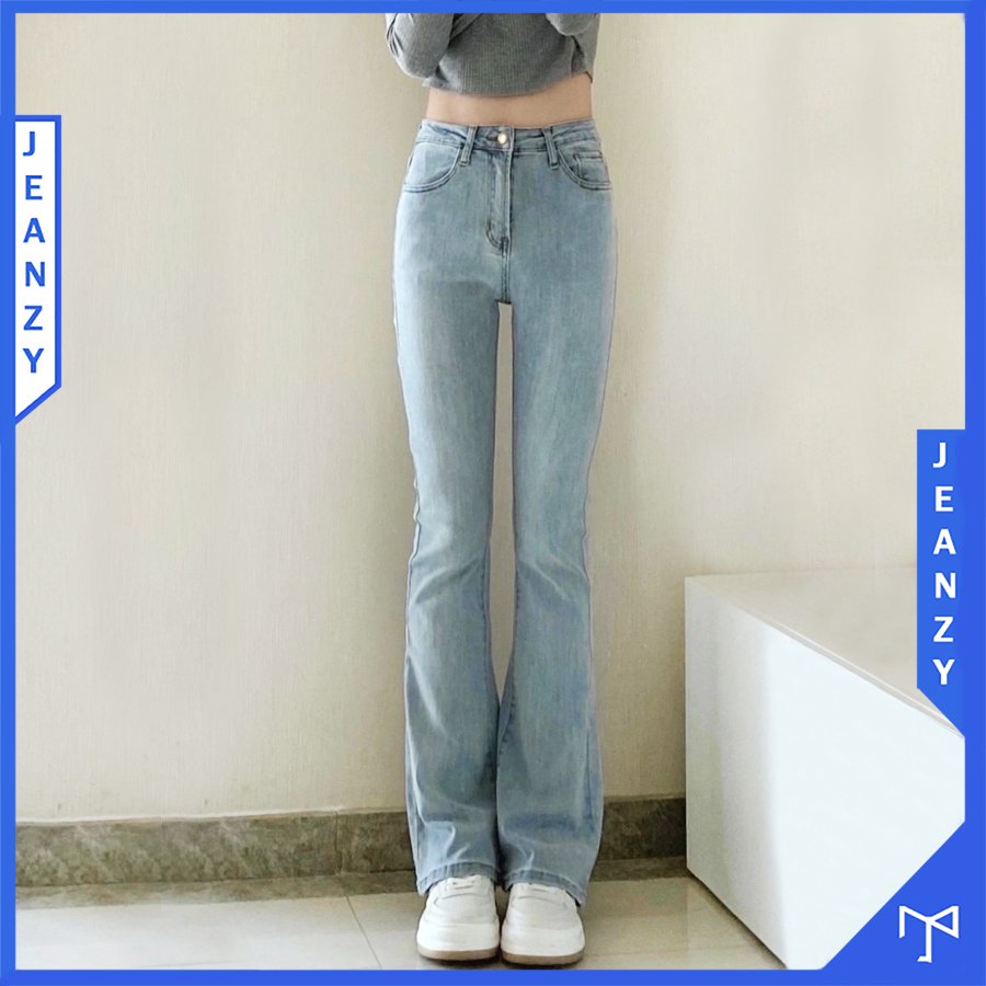 Quần bò jean nữ ống loe co giãn jeans cạp cao cao cấp