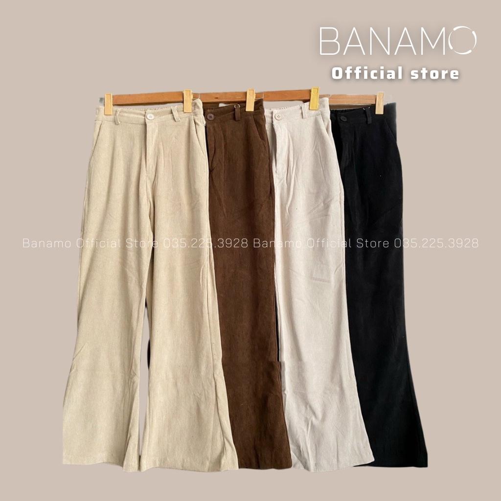 Quần ống loe dáng suông cạp cao chất nhung tăm hàng thiết kế thời trang Banamo Fashion quần loe nhung tăm 451