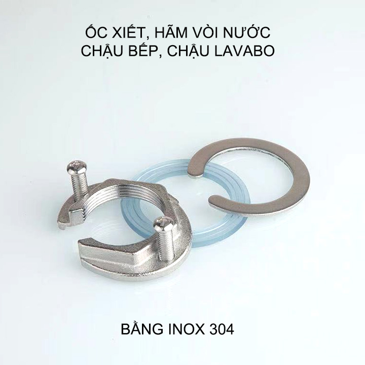 Ốc xiết cố định vòi chậu bếp, Lavabo, chống lắc lư, bằng inox 304 (Loại D32mm)