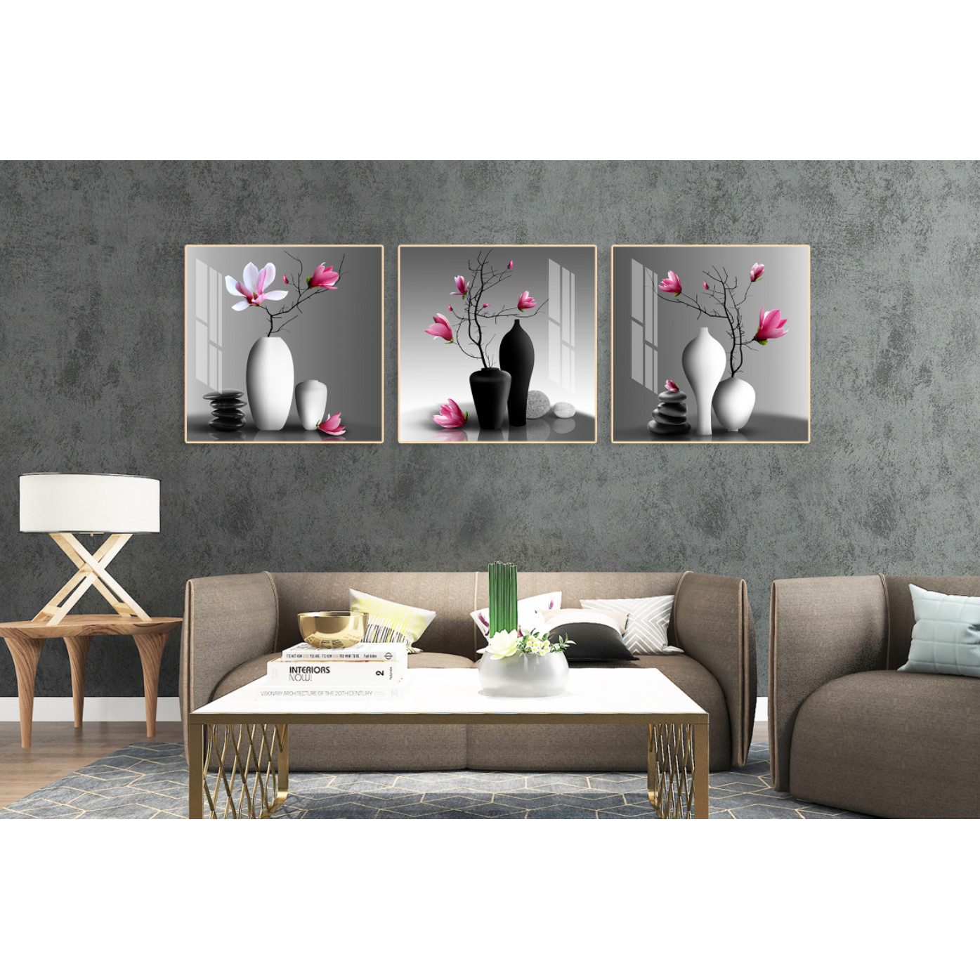 Tranh treo phòng khách-Tranh treo tường BÌnh Hoa H26794 /Gỗ MDF cao cấp phủ kim sa/ Chống ẩm mốc, mối mọt/Bo viền góc tròn