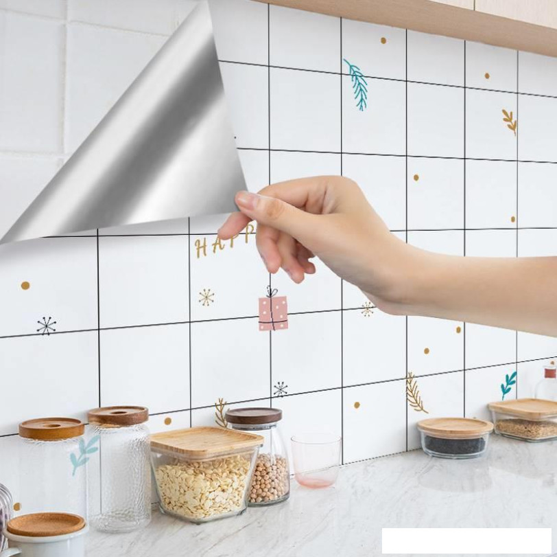 CUỘN 3 mét dài Decal dán bếp tráng nhôm cách nhiệt mẫu HAPPY LIFE khổ 60cm