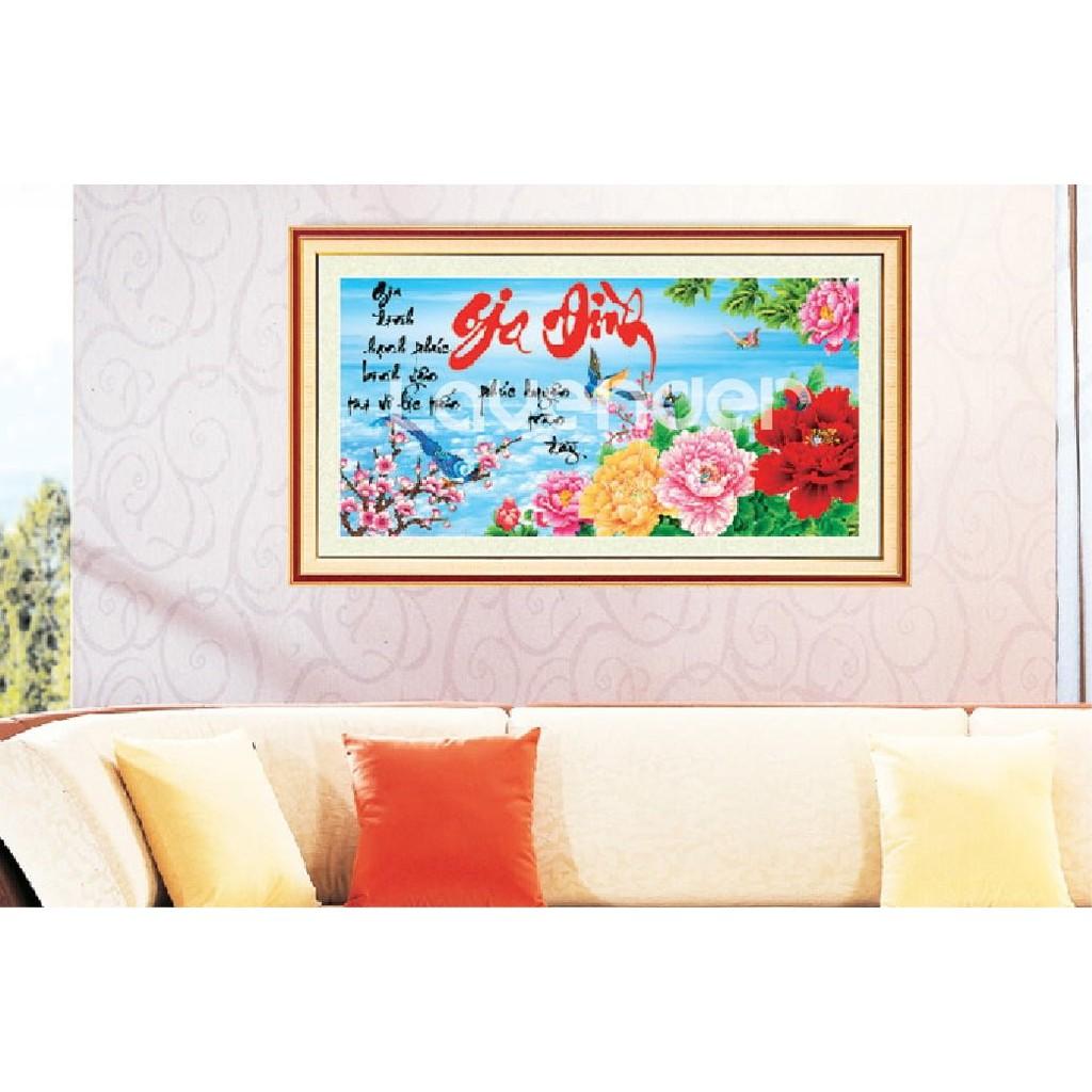Tranh thêu gia đình hoa mẫu đơn LV3176 - kích thước: 74 * 39cm.