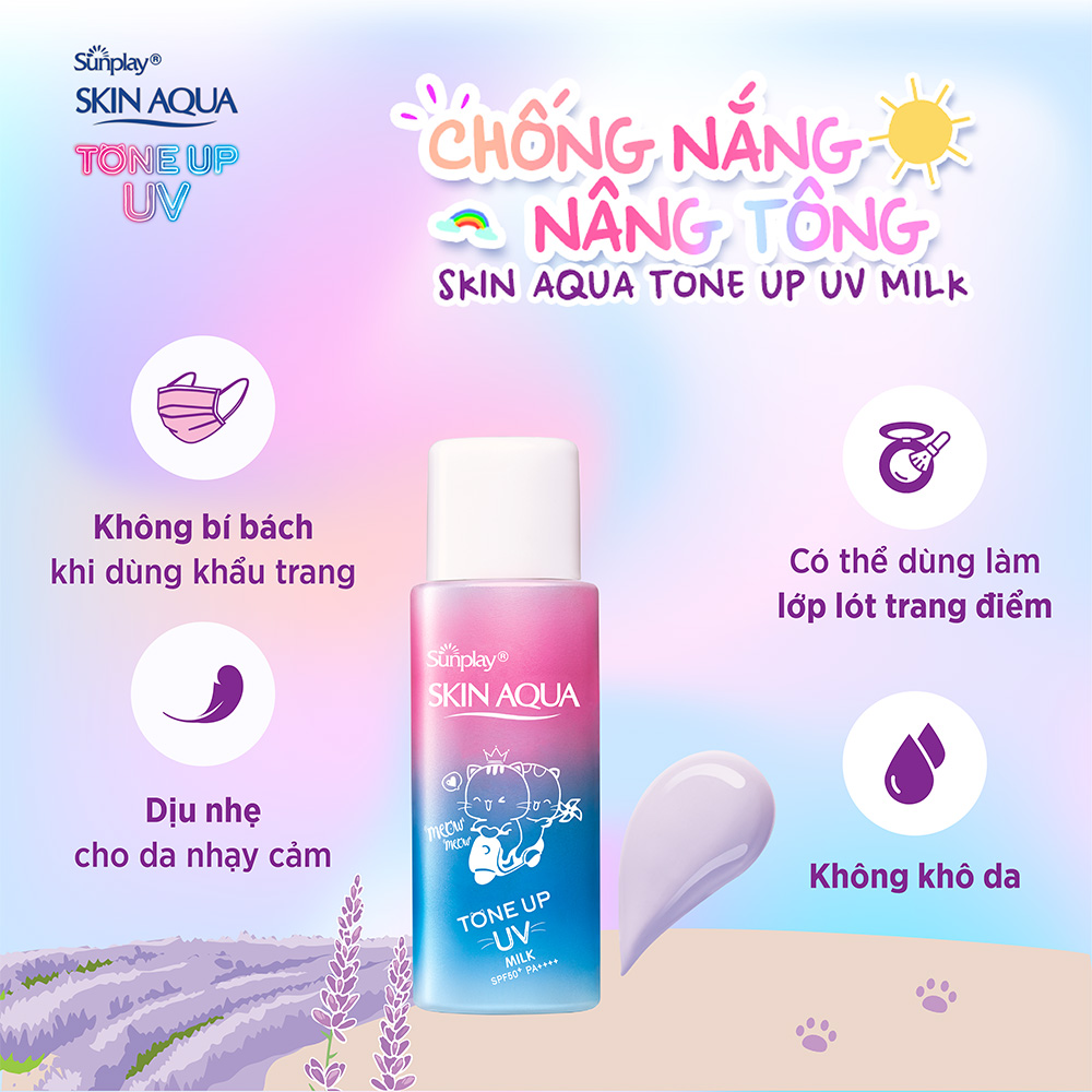 Sữa chống nắng nâng tông dành cho da dầu/hỗn hợp Sunplay Skin Aqua Tone Up UV Milk Lavender SPF50+ PA++++