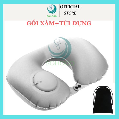 -KÈM TÚI-Gối hơi kê cổ bơm tự động, mềm mại, thiết kế hình chữ U giúp giảm đau cổ, có nút cài, phù hợp cho văn phòng và du lịch