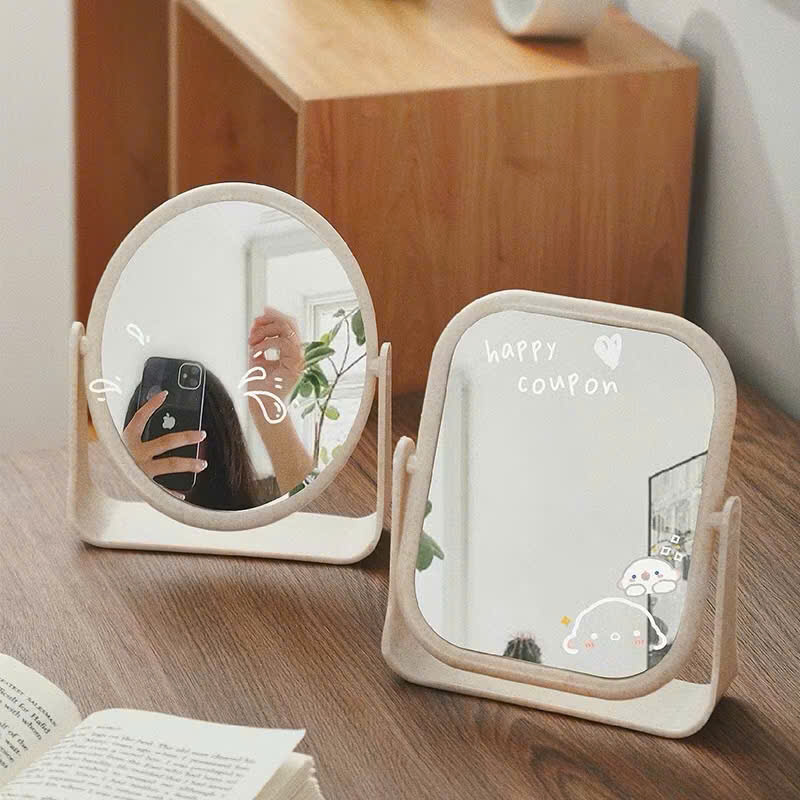 Gương trang điểm lúa mạch để bàn, gương hai mặt xoay 360 độ tiện lợi