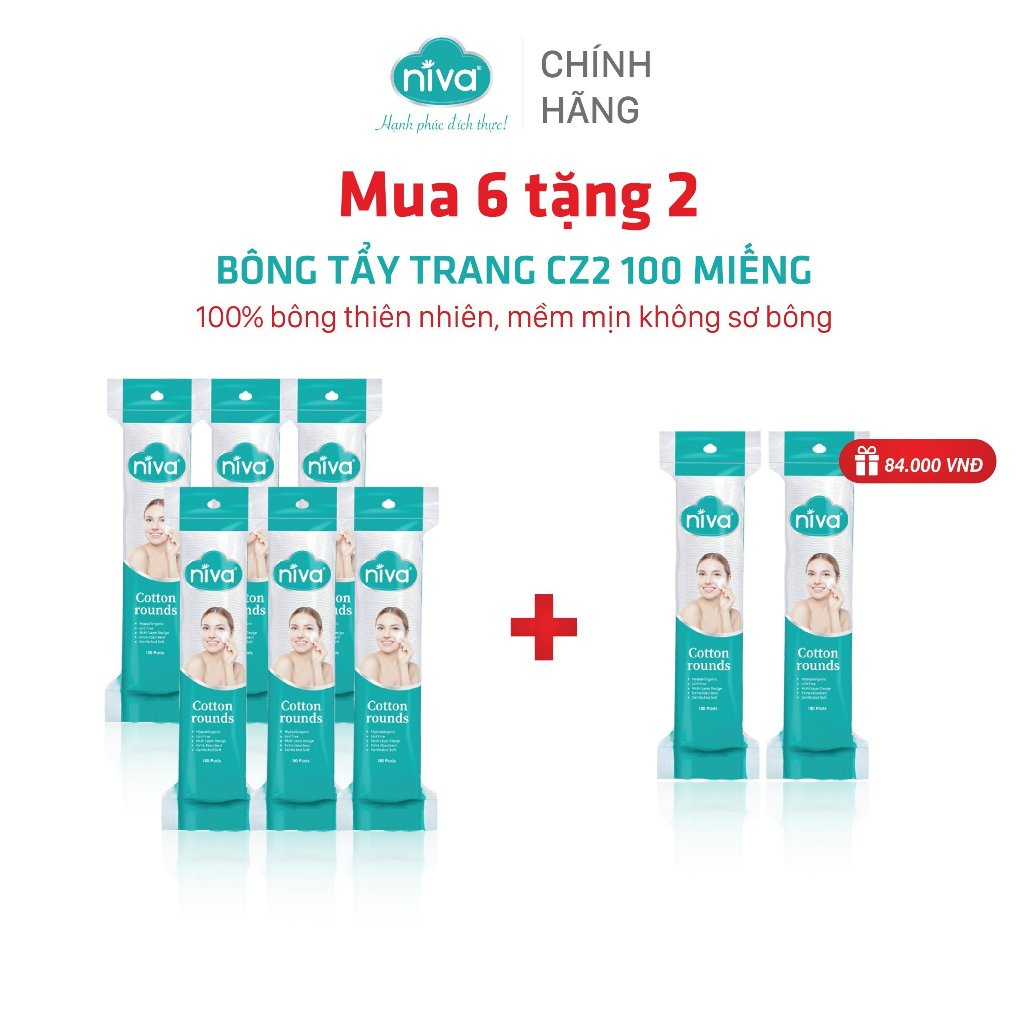 COMBO 06 Túi Bông Tẩy Trang Tròn NIVA Cao Cấp Cz2 Túi 100 Miếng Bông Tự Nhiên 100% Mềm Mại An Toàn Cho Da Nhạy Cảm