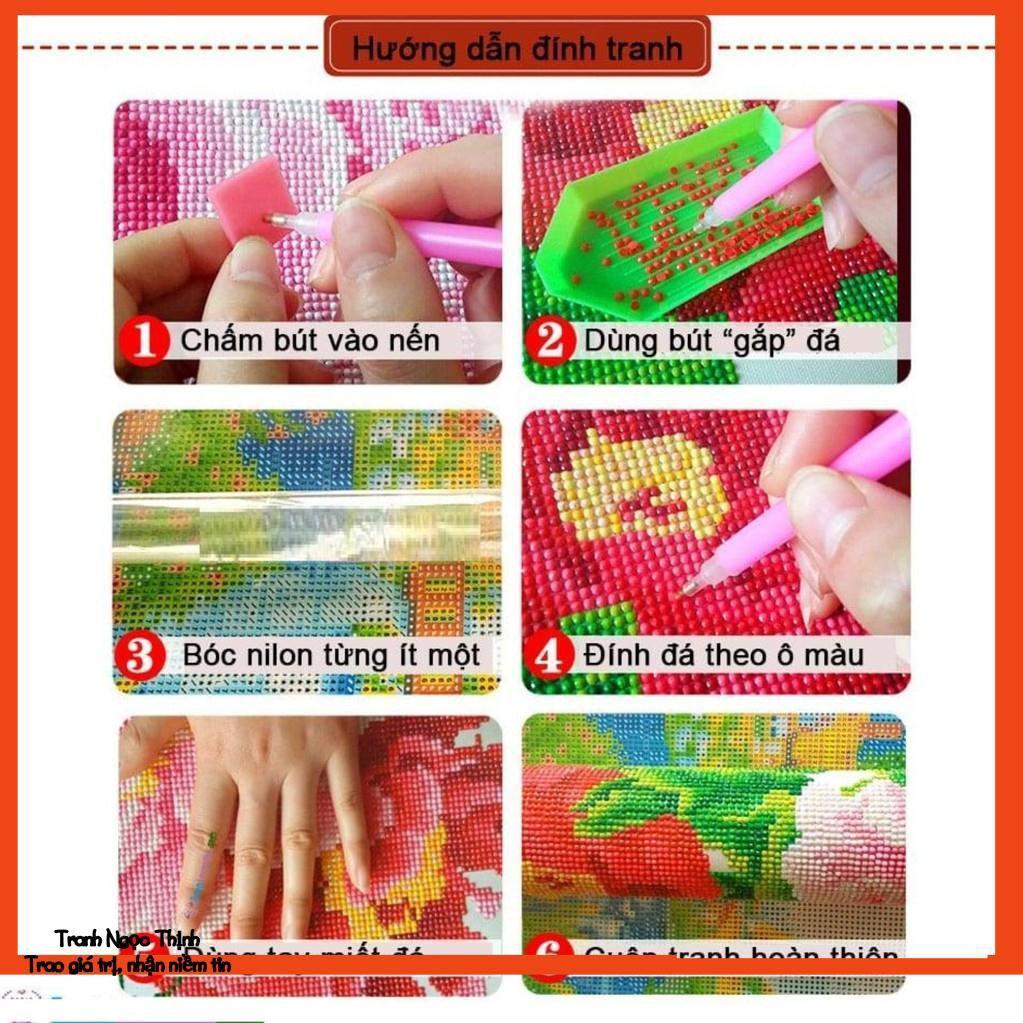 Rẻ vô địch-Tranh đính đá cao cấp Đức Mẹ Maria cầm bông huệ trắng