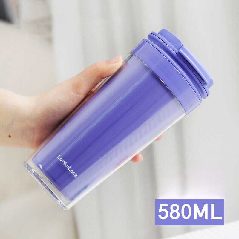 Ly nhựa LocknLock 2 lớp HAP519 580ml phiên bản màu xanh - Hàng chính hãng nắp bật có lưới lọc trà- JoyMall