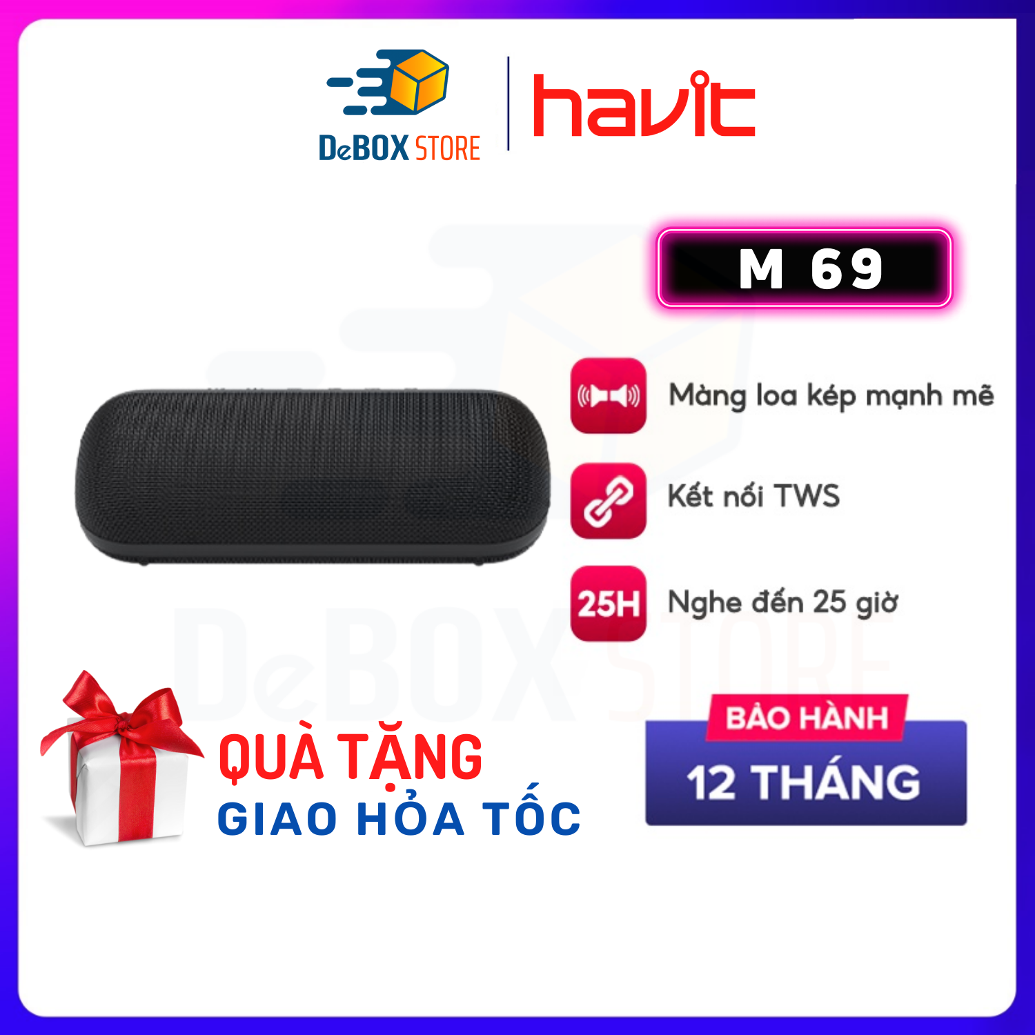 Loa Bluetooth Không Dây Du Lịch HAVIT M69 Công Suất 2x8W, Màng 48mm Âm Bass Chắc, Kháng nước IPX7 - Hàng Chính Hãng