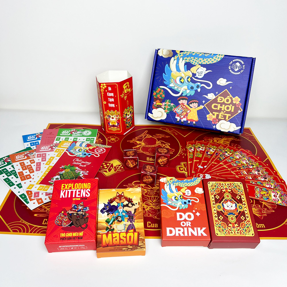 Combo Board Game Đồ Chơi Tết 2024 Xanh gồm Bầu Cua Bài Tây Lô Tô Lì Xì Quẻ  Drinking Game Ma Sói Mèo Nổ