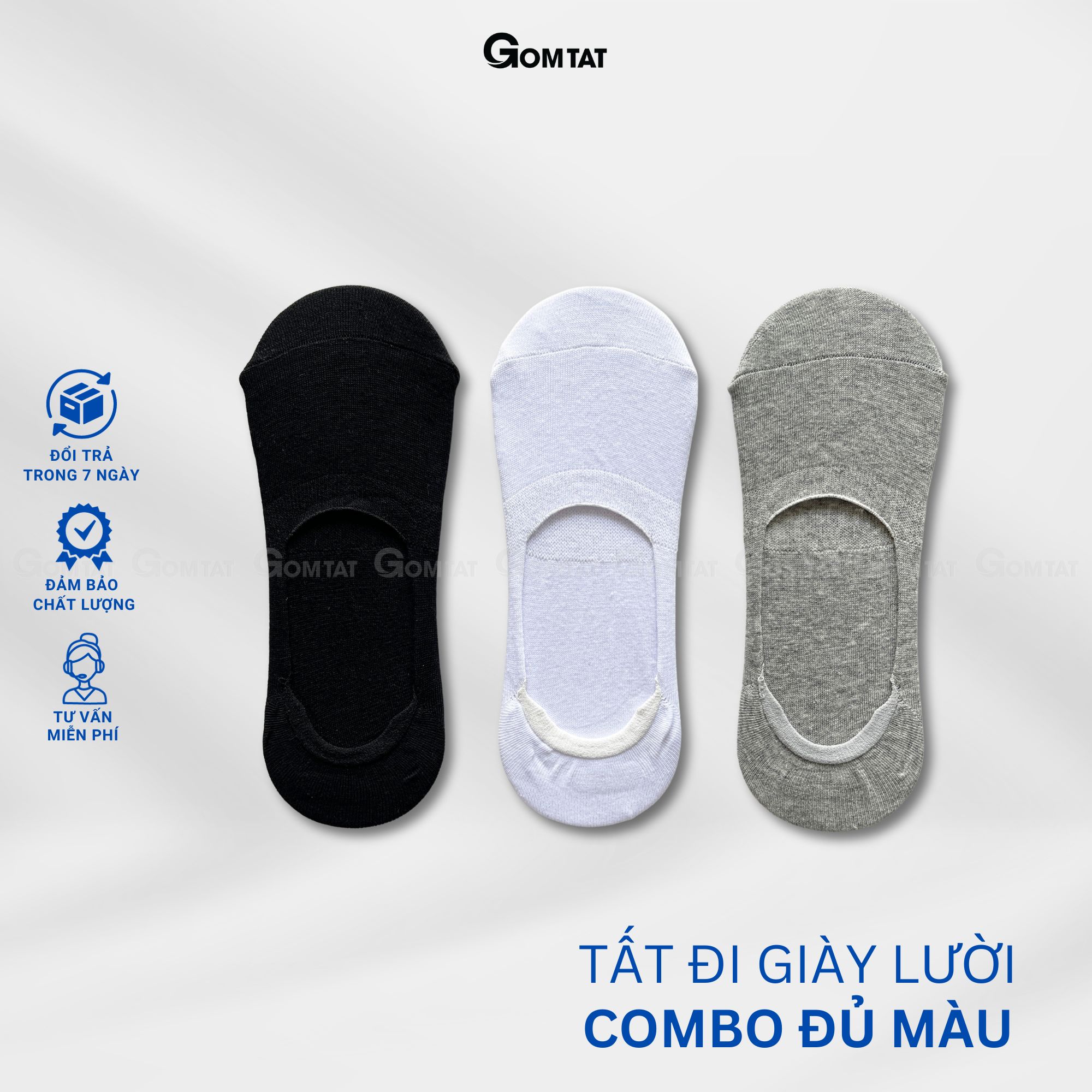 Set 5 Đôi Vớ Lười Nam , Tất Nam đi giày lười có đệm cao su chống trượt gót chân - GOMTAT-LUOI02-CB5