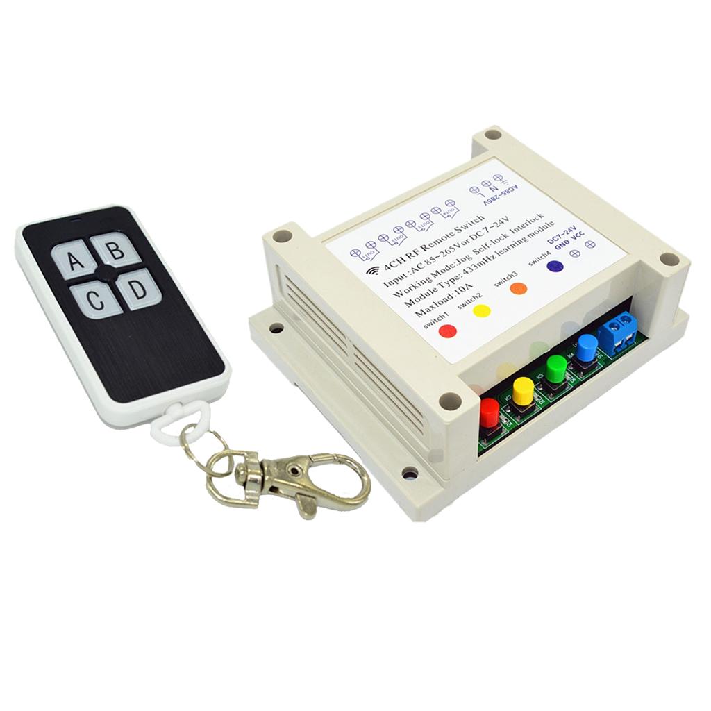 DC 7-28V 4CH RF 4 Relay Wireless Remote Control Garage Door Light Switch 433Mhz Relay Receiver With Wireless