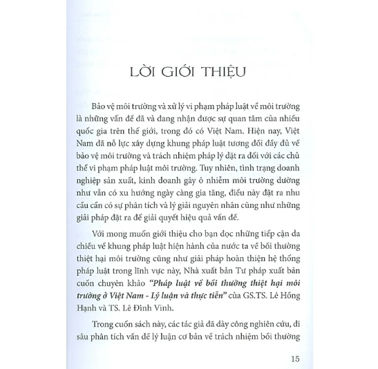 Sách - Pháp luật về bồi thường thiệt hại môi trường ở Việt Nam - Lý luận và thực tiễn