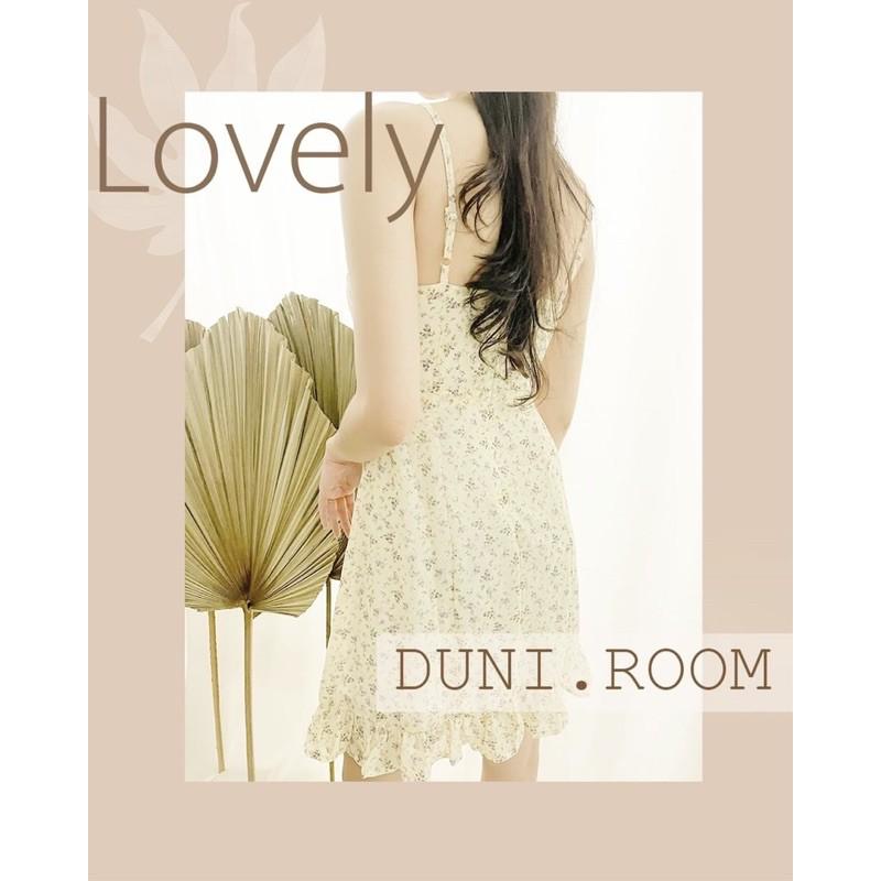 Lovely set-Đầm hai dây nhún bèo + áo cardigan trắng phối ren