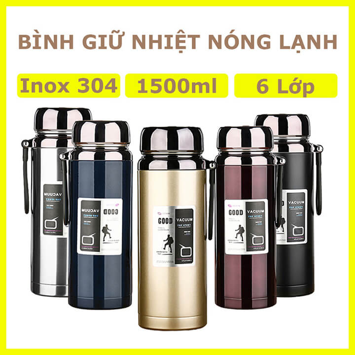 Bình giữ nhiệt nóng lạnh Inox dung tích 1500ml, bình nước giữ nhiệt 6 lớp có lưới lọc trà