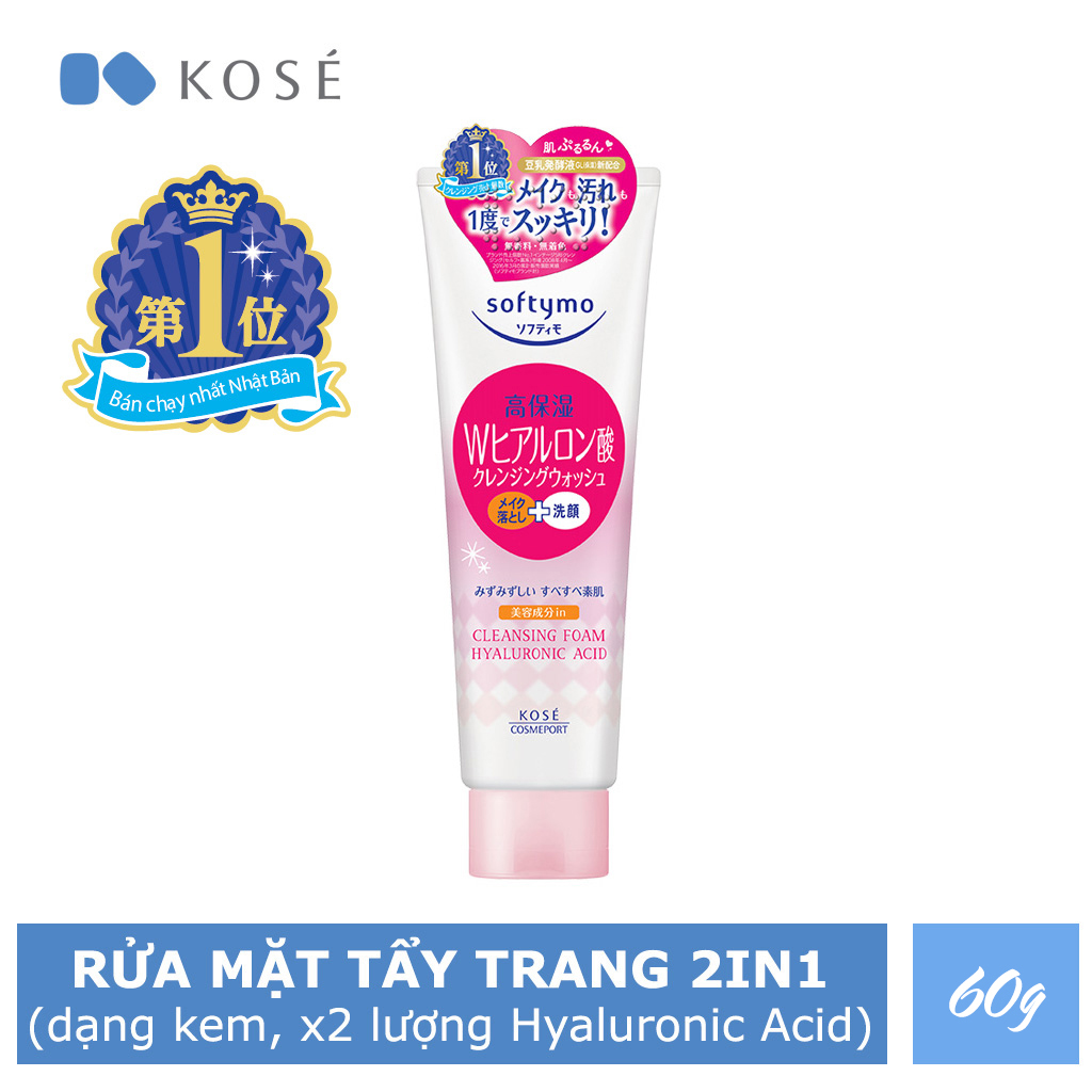 Bộ tẩy trang và rửa mặt Softymo (Dầu tẩy trang làm sạch tế bào chết 60ml + Rửa mặt Hyaluronic Acid 60g)