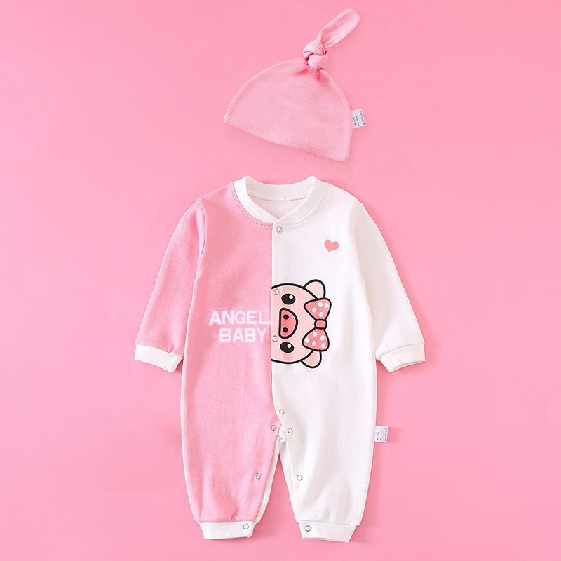 Body liền thân cho bé đồ sơ sinh dài tay thu đông kèm mũ chất cotton mềm mịn