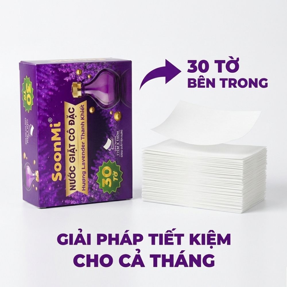 Nước Giặt Cô Đặc SoonMi Hương Lavender - Công Nghệ Giặt Tẩy Thế Hệ Mới (Hộp 30 Tờ) - hàng chính hãng