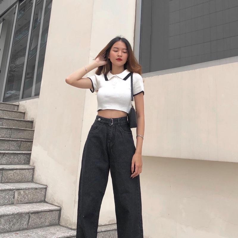 Áo crop top có cổ Len Tăm