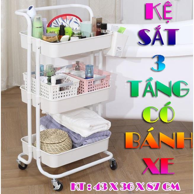 KỆ SẮT 3 TẦNG CÓ BÁNH XE TIỆN LỢI