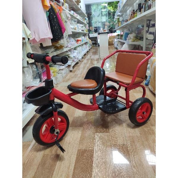 [Siêu Phẩm]Xe đạp xích lô 3 bánh 2 ghế ngồi bọc da cao cấp cho bé - Đỏ