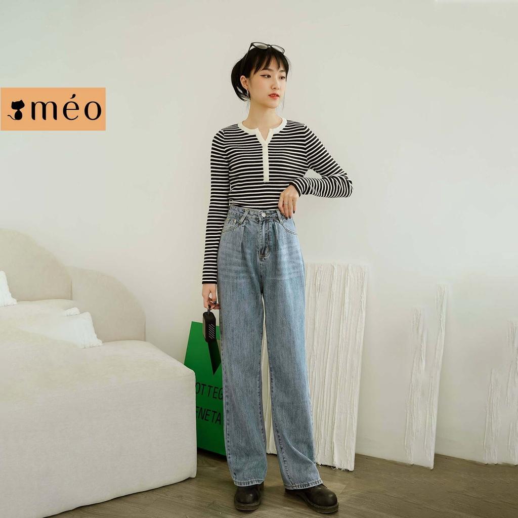 Quần jean Méo shop lưng cao ống xuông chất jean cao cấp phong cách Hàn Quốc 3688