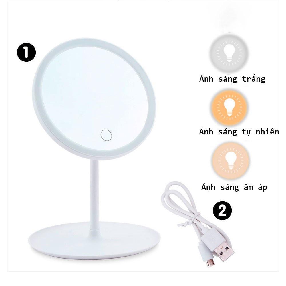 Gương Để Bàn Trang Điểm Có Đèn Led Cảm Ứng 3 Chế Độ Ánh Sáng