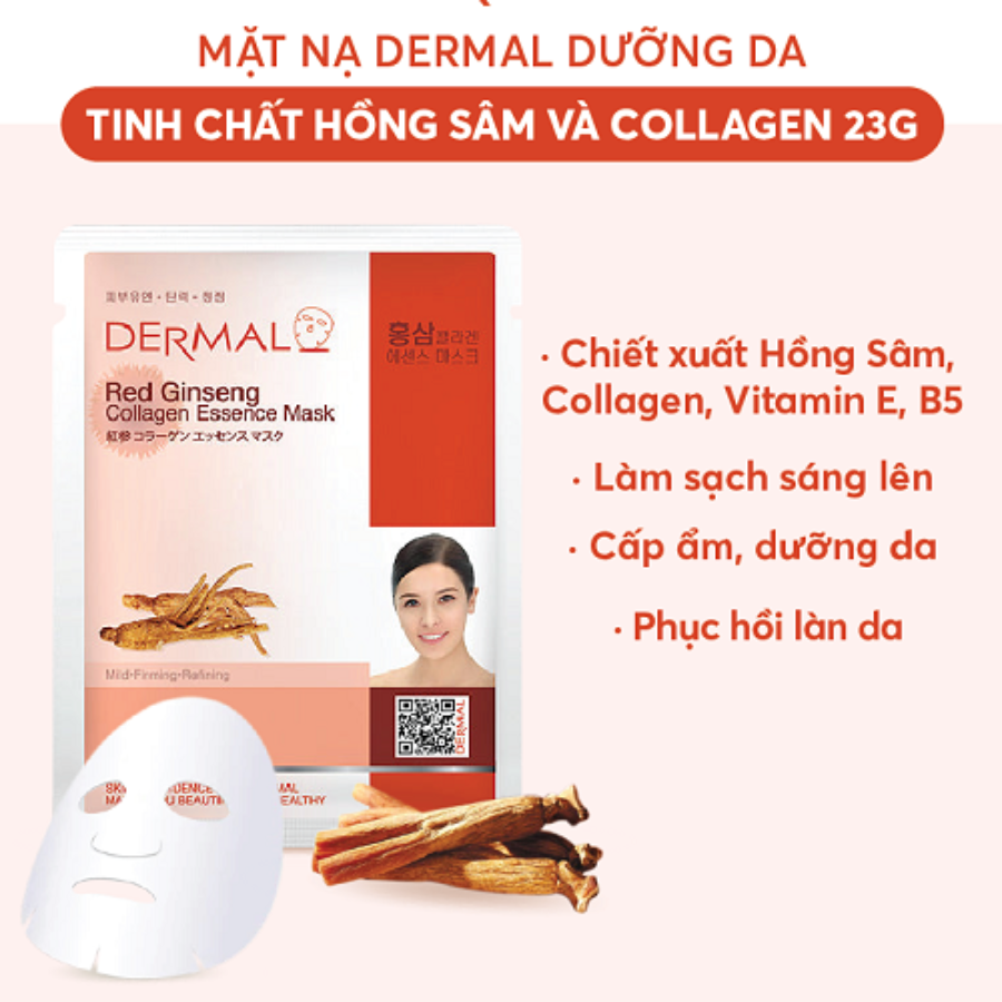 Combo 10 Mặt Nạ Dermal Tinh Chất Collagen Với Chiết Xuất Hồng Sâm