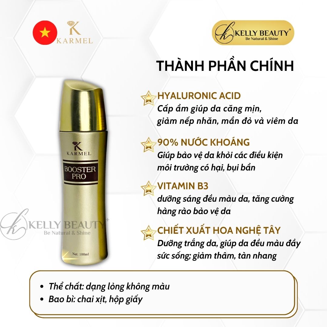 Xịt Khoáng Căng Mịn Da Karmel Booster Pro - Dưỡng và Khóa Ẩm; Giúp Da Căng Mịn Màng | Kelly Beauty