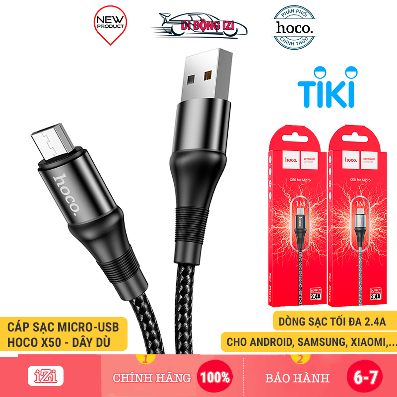 Cáp Sạc Cho Samsung, Xiaomi, Oppo, Android,... Hoco X50 Micro-USB, Cáp Dây Dù Siêu Bền - Hàng Chính Hãng