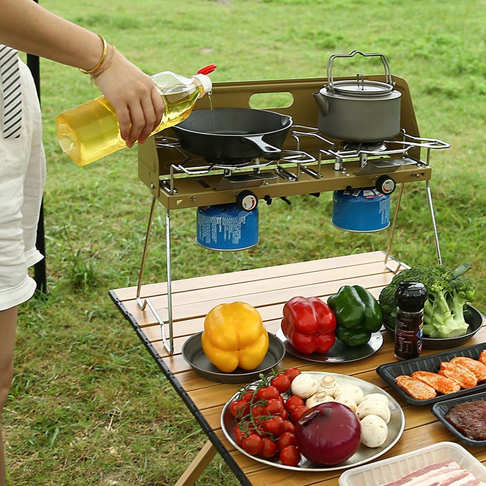 2000W High Power Camping Stove Outdoor Windproof Folding Camping Gas Stove with 2 Burners