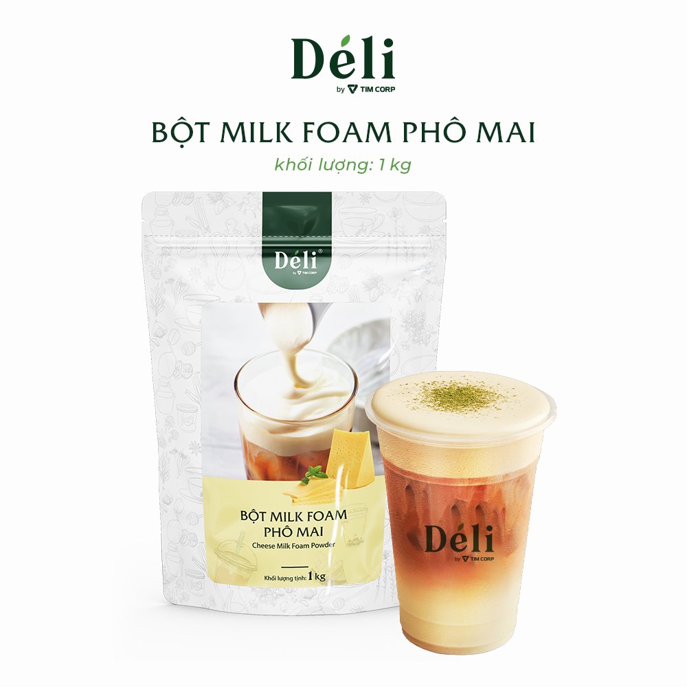 Bột Milk Foam Phô Mai Déli túi 1KG HSD: 18 tháng, tạo lớp váng sữa đẹp mắt với vị mằn mặn, thơm béo,..