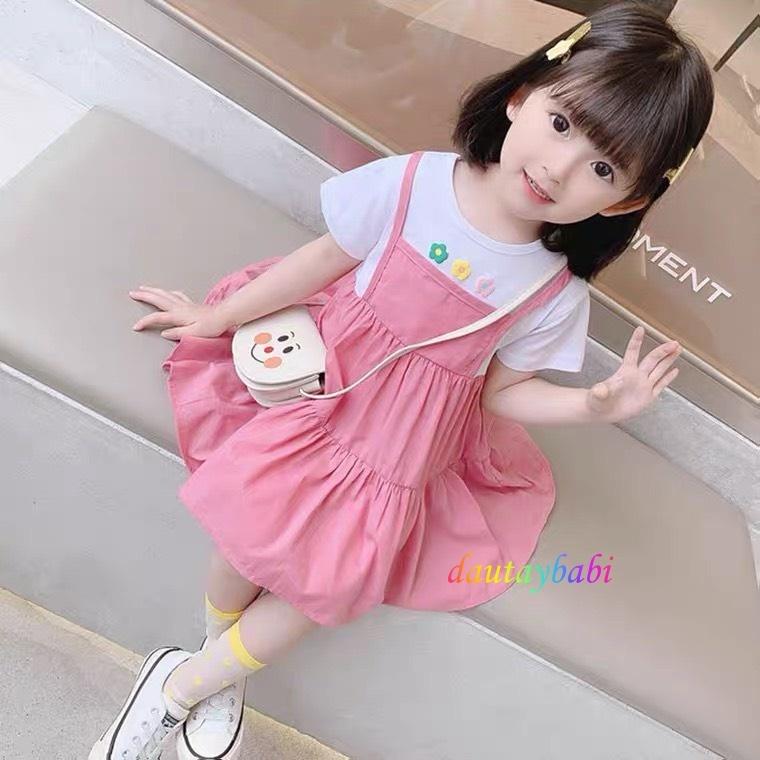 Đầm babydoll bé gái siêu xinh áo thun cotton phối thân váy kate nhẹ nhàng cho bé 10-40kg