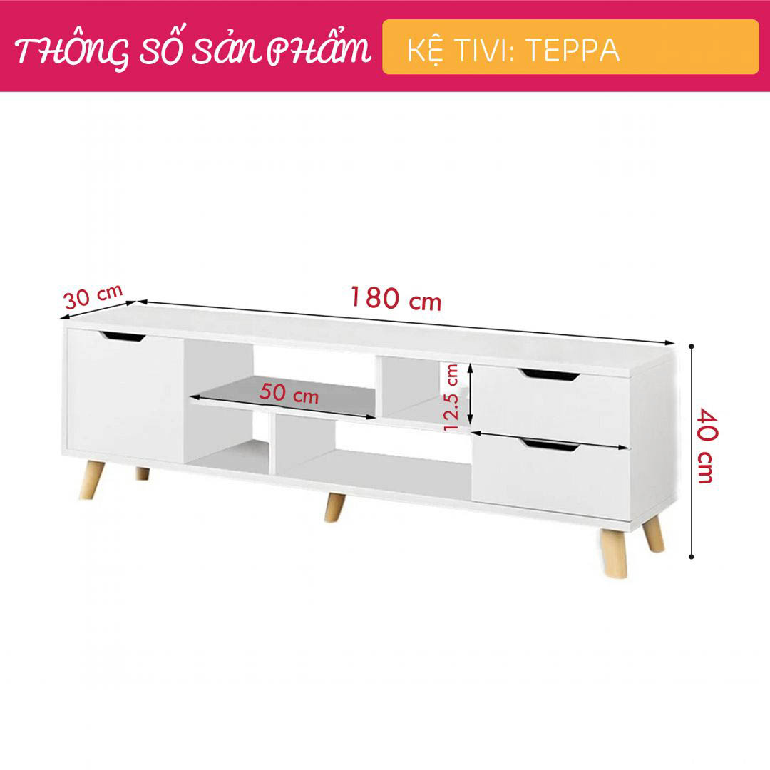 Kệ tivi gỗ hiện đại SMLIFE Teppa | Gỗ MDF dày 17mm chống ẩm | D180xR30xC40cm
